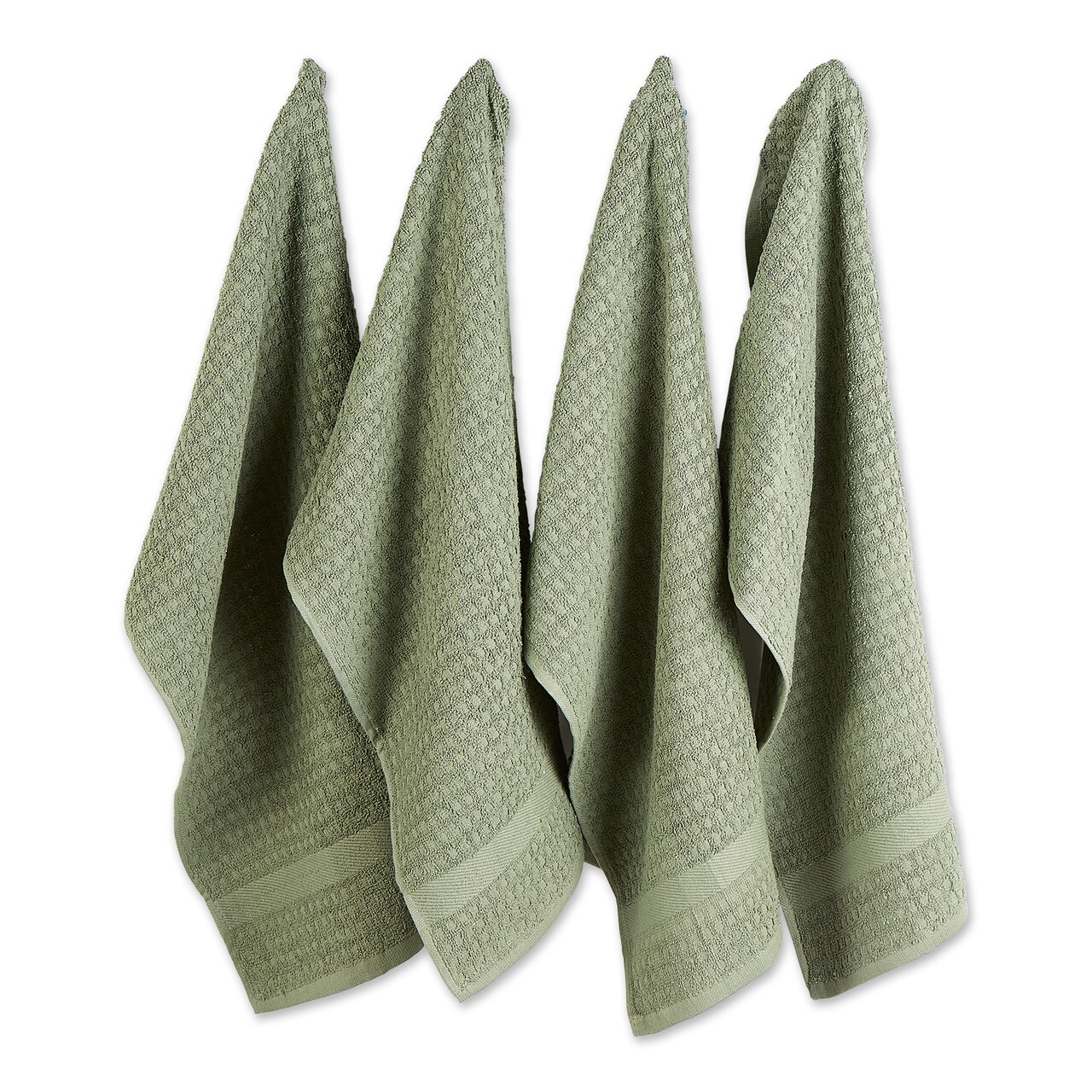 Contemporary Home Living Set of 4 Solid Artichoke Green Waffle Terry Dish  Towel, 26